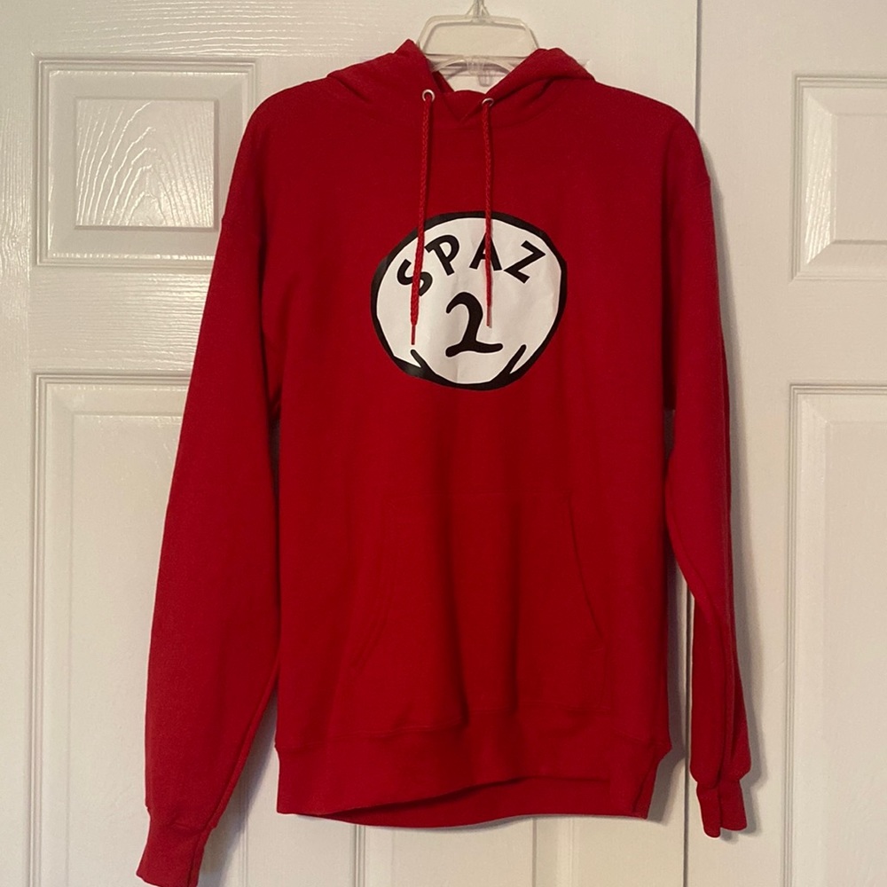 Red sweatshirt hoodie SPAZ 2, wore once.